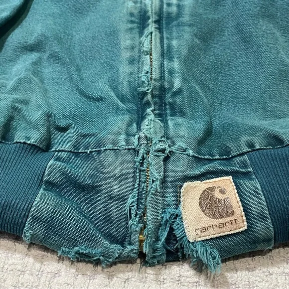 Carhartt J14DTL Dark Teal Quilted Flannel Lined Duck Santa Fe Work Jacket Large - Picture 11 of 15